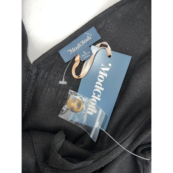 Modcloth Size 12 / Large JUMPSUIT Linen Blend Wide Leg CROP Black NEW $79 - Picture 5 of 6
